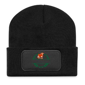 Rote & Weiße Kuh mit eigenem Text - Recycelte Patch Beanie - Schwarz - Vorne