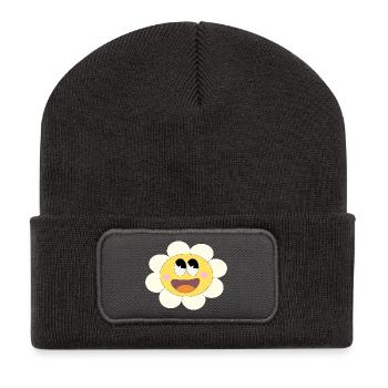 Jolie petite fleur ! - Beanie recyclé à patch - charbon - Devant