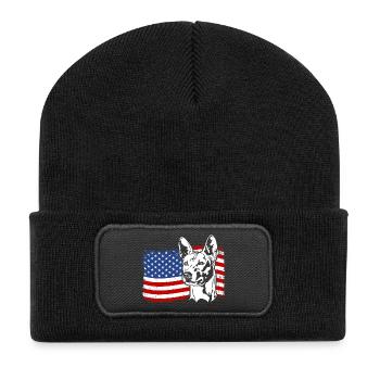 Basenji US Amerika Fahne Hunde Wilsigns - Recycelte Patch Beanie - Schwarz - Vorne