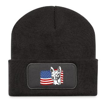 Basenji US Amérique Drapeau Chiens Wilsigns - Beanie recyclé à patch - charbon - Devant