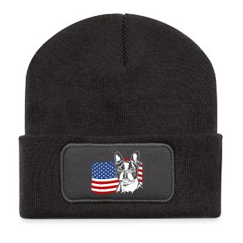 Boston Terrier US Amérique Drapeau Chiens Wilsigns - Beanie recyclé à patch - charbon - Devant