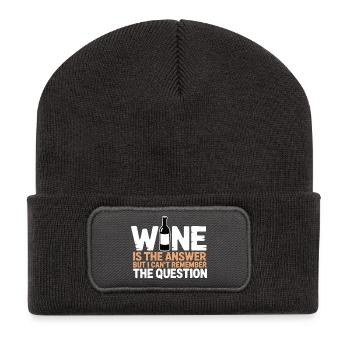 Wine is the answer – ich hab nur die Frage vergess - Recycelte Patch Beanie - Dunkelgrau - Vorne