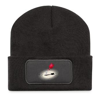 Motif de pince détaillé en rouge avec ombre - Beanie recyclé à patch - charbon - Devant