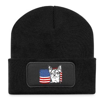 Chihuahua US Amerika Fahne Hunde Hund Wilsigns - Recycelte Patch Beanie - Schwarz - Vorne