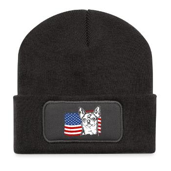 Chihuahua US Amérique Drapeau Chiens Chien Wilsigns - Beanie recyclé à patch - charbon - Devant