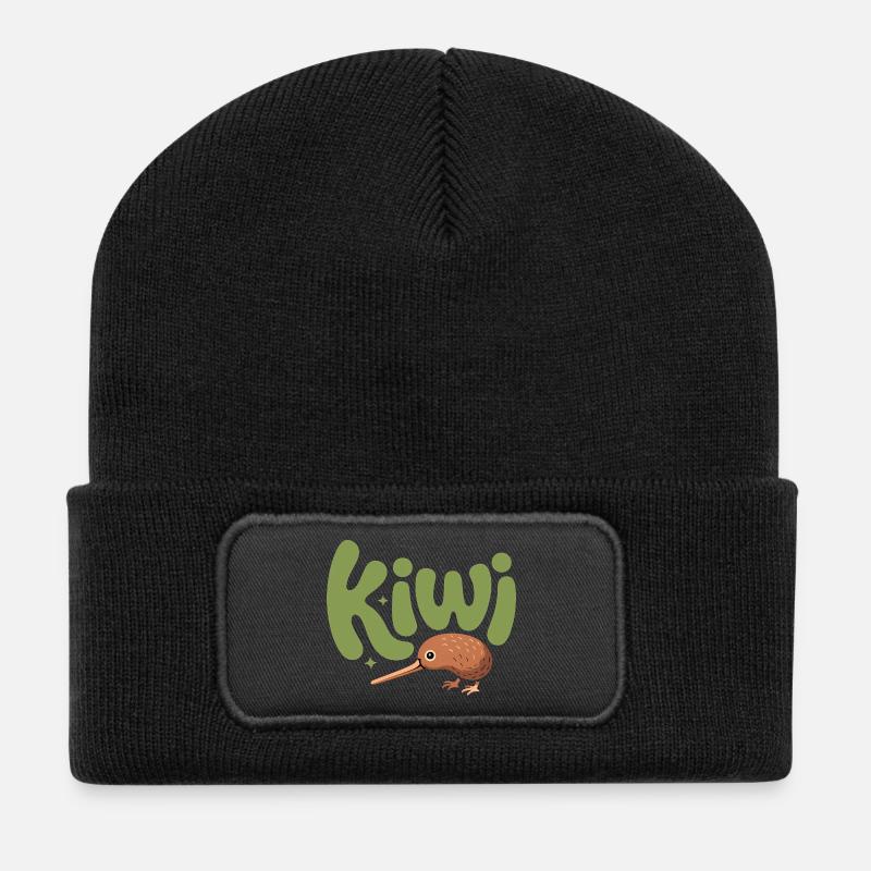 Süße Kiwi - Neuseeland Vogel Design - Recycelte Patch Beanie - Schwarz