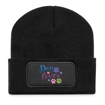Hundeliebhaber Aquarell-Pfotenabdruck - Recycelte Patch Beanie - Schwarz - Vorne