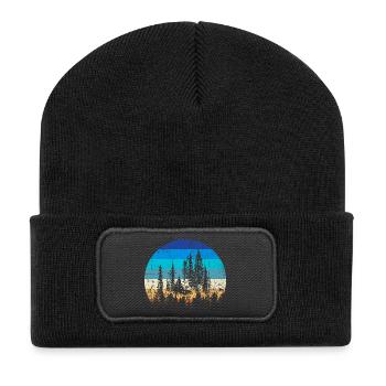 Sunset Forest Silhouette Imprimer - Beanie recyclé à patch - noir - Devant