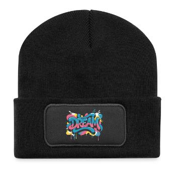 Un design de graffiti DREAM plein de couleurs et de motivation - Beanie recyclé à patch - noir - Devant