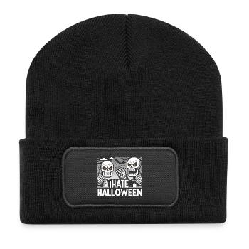 Düsteres Gothic Halloween Skelett Design - Recycelte Patch Beanie - Schwarz - Vorne