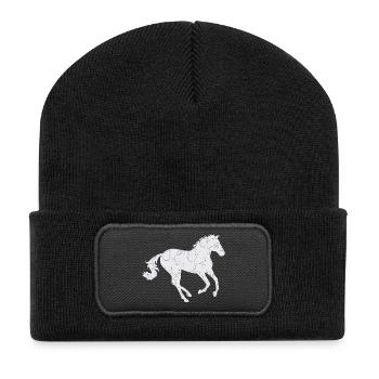 White horse galloping - Recycled Patch Beanie - black - Front
