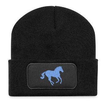 Galoppierendes Pferd - Recycelte Patch Beanie - Schwarz - Vorne