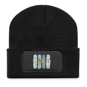 Gartenliebe Naturfreund Florales Motiv - Recycelte Patch Beanie - Schwarz - Vorne
