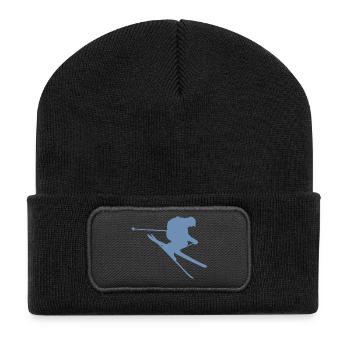 Skier Silhouette im Sprung - Recycelte Patch Beanie - Schwarz - Vorne