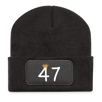 Goldene Krone über Zahl 47 Design - Recycelte Patch Beanie - Dunkelgrau - Vorne