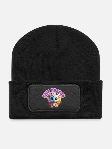 Cute Dragon - Recycled Patch Beanie - black