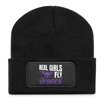 Real Girls fly Drones - Recycelte Patch Beanie - Schwarz - Vorne