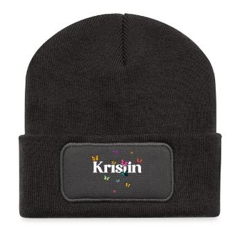 Schöner Mädchenname mit Schmetterlingen KRISTIN - Recycelte Patch Beanie - Dunkelgrau - Vorne