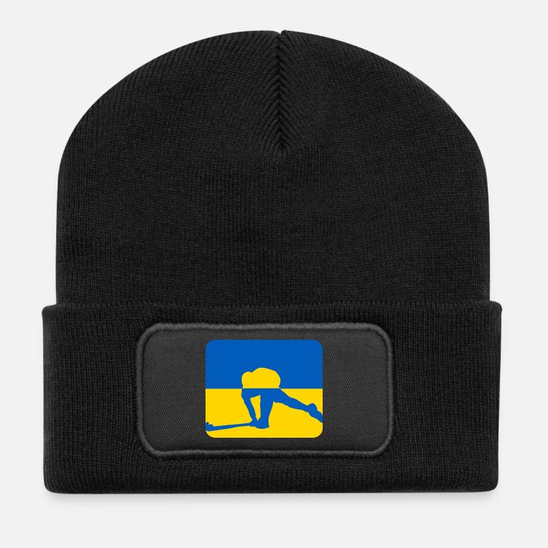Ukraine Frieden Hockey Design - Recycelte Patch Beanie - Schwarz