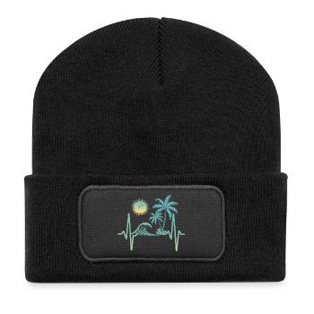 Tropische Palmen und Wellen - Recycelte Patch Beanie - Schwarz - Vorne