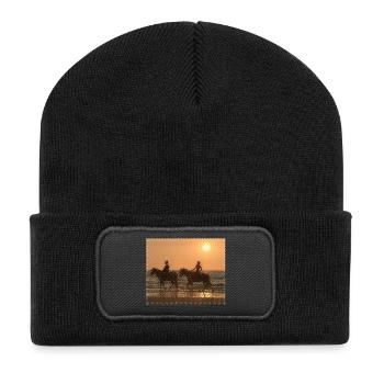 Sunset rider on the beach - Recycled Patch Beanie - black - Front