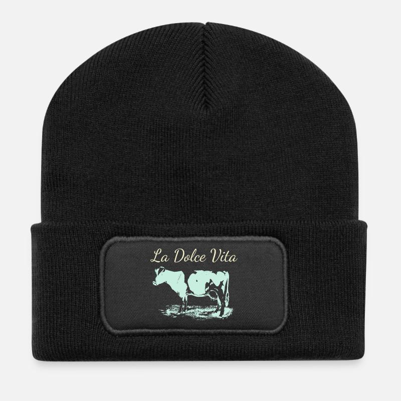 Dairy cow from La Dolce Vita in negative - Recycled Patch Beanie - black