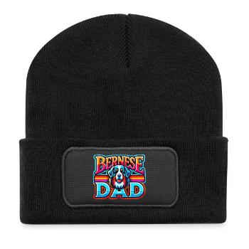 Berner Papa Regenbogen Retro, Hund Vater - Recycelte Patch Beanie - Schwarz - Vorne