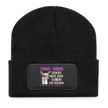 Soon mom LLAMA MOM DOESN'T SPIT LOOKS - Recycled Patch Beanie - black - Front