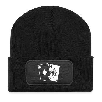 Poker Karten – Texas Hold’em Casino Design - Recycelte Patch Beanie - Schwarz - Vorne