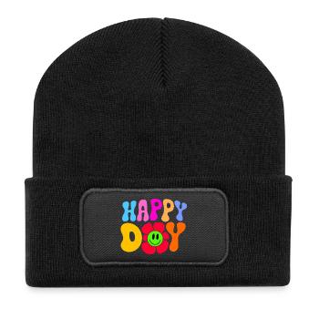 Happy day  - Recycelte Patch Beanie - Schwarz - Vorne