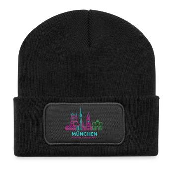 Munich Neon Skyline - Recycled Patch Beanie - black - Front
