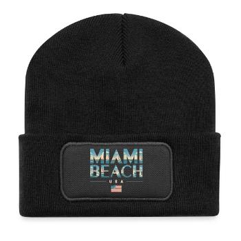 Miami Beach Palmen Stadt Reisedesign - Recycelte Patch Beanie - Schwarz - Vorne