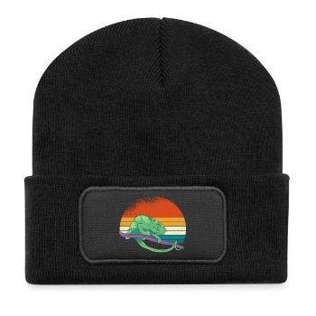 Sonnenuntergang Chamäleon - Recycelte Patch Beanie - Schwarz - Vorne