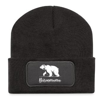 Expectant mother BEAR MAMA Soon to be mom Funny - Recycled Patch Beanie - dark grey - Front