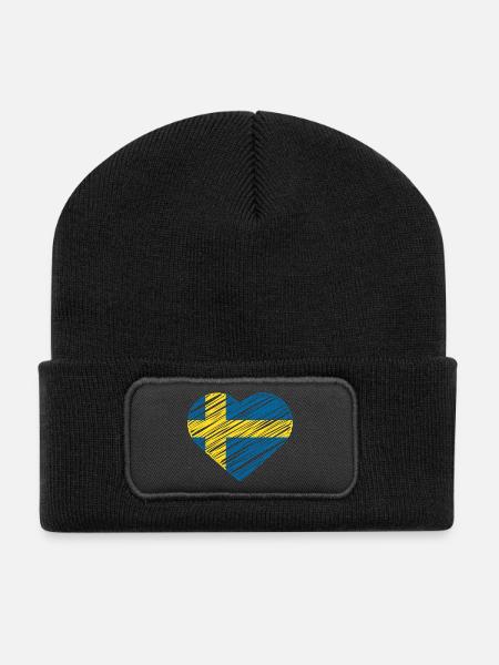 Schweden Herz Shirt Flagge Liebe Schweden Geschenk - Recycelte Patch Beanie - Schwarz