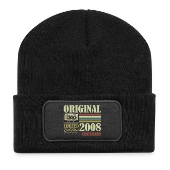 Original 2008 Jahrgang Vintage Geburtstag Retro - Recycelte Patch Beanie - Schwarz - Vorne