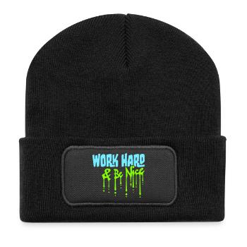Work Hard Be Nice Motivation Positive Spirit Quote - Recycled Patch Beanie - black - Front