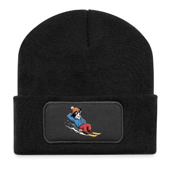 Entspannter Ski Hund Mit Sonnenbrille Und Mütze - Recycelte Patch Beanie - Schwarz - Vorne
