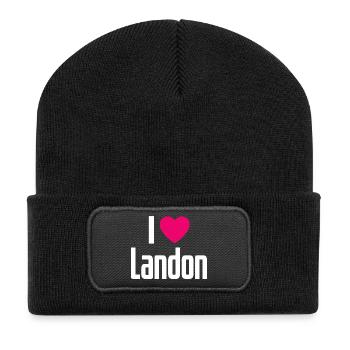I Love Landon Pink Heart I Love Landon - Recycled Patch Beanie - black - Front