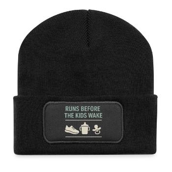 Laufende Mama, Papa, Joggende Eltern - Recycelte Patch Beanie - Schwarz - Vorne