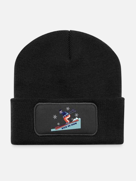 Zurück auf Schnee Retro-Skifahren - Recycelte Patch Beanie - Schwarz