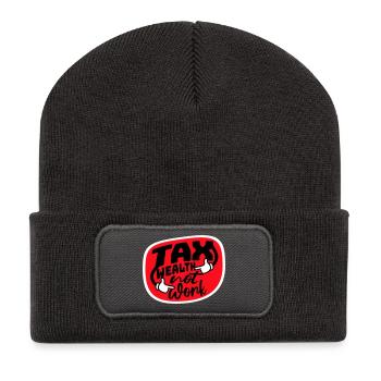 Impôt, richesse et non travail, politique progressiste, économie - Beanie recyclé à patch - charbon - Devant