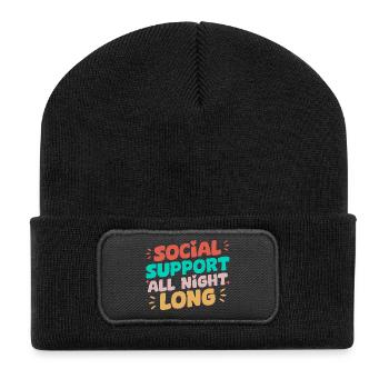 Social Worker Quote Support All Night Long Social - Recycled Patch Beanie - black - Front