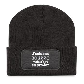 ivre, ivresse, alcool, buveur - Beanie recyclé à patch - charbon - Devant