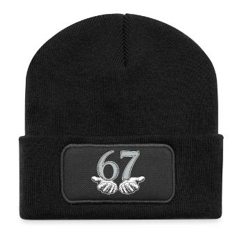 Funny 67 Meme Hands Gen Alpha Humor - Recycled Patch Beanie - black - Front