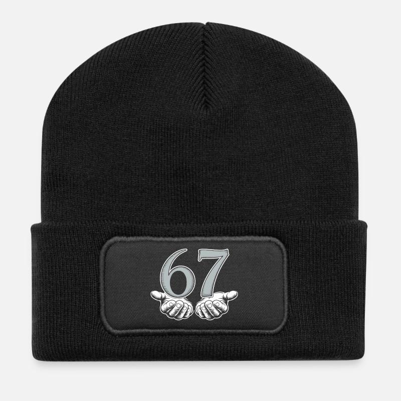Lustiges 67 Meme Hände Gen Alpha Humor - Recycelte Patch Beanie - Schwarz