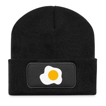 Spiegelei Frühstück Grafik Humor - Recycelte Patch Beanie - Schwarz - Vorne