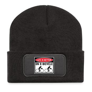 La vie est meilleure à vélo. Cyclisme Sport - Beanie recyclé à patch - charbon - Devant