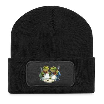 Des cuisiniers grenouilles dans un duel culinaire - Beanie recyclé à patch - noir - Devant