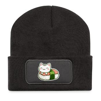 Kawaii Sushi Cat en Roll - Beanie recyclé à patch - charbon - Devant